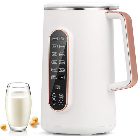 Machine à lait végétal, 1,2 litre, 8 en 1, automatique, pour préparer du lait de soja, d'amande, d'avoine et des boissons sans produits laitiers, 10 lames, départ différé 12 heures, fonction autonetto