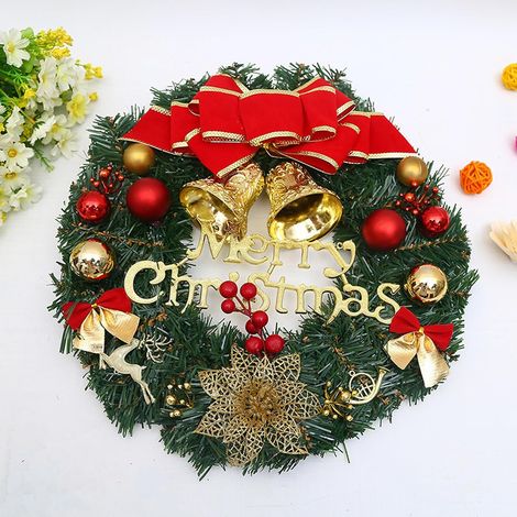 Adornos navideños: corona navideña para la puerta principal, corona de 30 cm con la inscripción "Feliz Navidad", motivo de abeto invernal. (1/5)