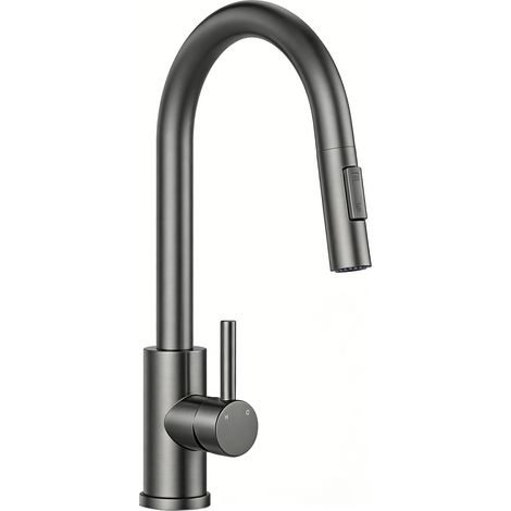 AICA Hochdruck Edelstahl Mischbatterie Ausziehbar Wasserhahn Küche Küchenarmatur Metallic Grau