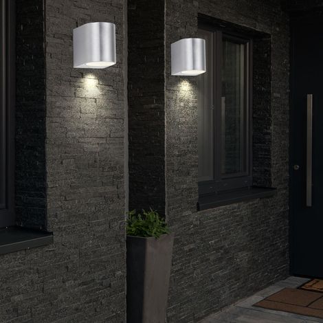 2er Set LED Außen Wand Lampe ALU Garten Beleuchtung Fassaden Terrassen Down Strahler gebürstet