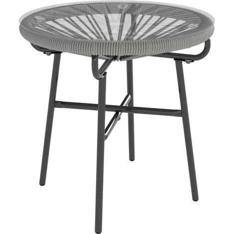 Outsunny Rattan Side Table w/ Tempered Glass Tabletop, Light Grey