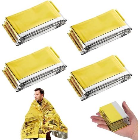 Rettungsdecke, robust, 4-teilig – Erste-Hilfe-Decke Gold/Silber – 210 × 160 cm – Wandern – Überleben – Robust – Reißfest (1/5)