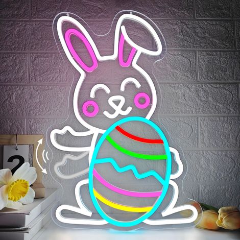 Néon Lapin Œuf Agité, néon œuf LED alimenté par USB, lapin lumineux, pour chambre, salon, cadeau de Pâques pour enfants (1/5)