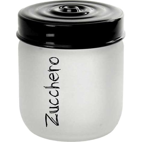 BARATTOLO TONDO IN VETRO SATINATO PER ZUCCHERO DA 425 CC 9 CM TOP NERO (1/2)