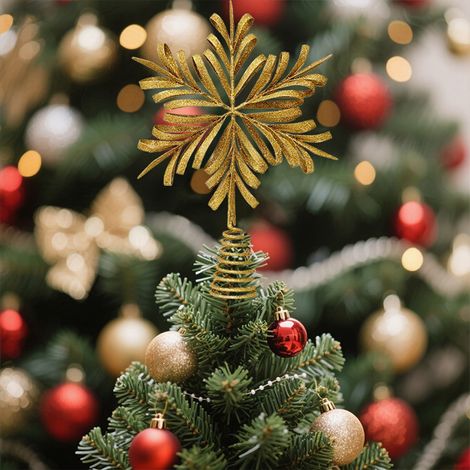 Sommet Arbre De Noël - Étoile Et Flocon De Neige En Fer - 33 cm - Or - Pour Décoration Intérieure Et Extérieure - 1 Pièce (1/5)