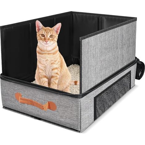 Bac a Litiere de Voyage pour Chat avec Couvercle, Bac à Litière pour Chat Pliable, Portable pour Chats 50 x 40 x 13 cm, Camping, à La Voiture, à L'intérieur et à L'extérieur (1/5)