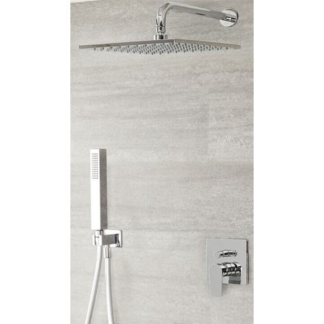 Milano Hunston Chrome Manual Diverter Mixer Shower Valve with 300mm Square Rainfall Shower Head and Hand Shower Handset (1/5)