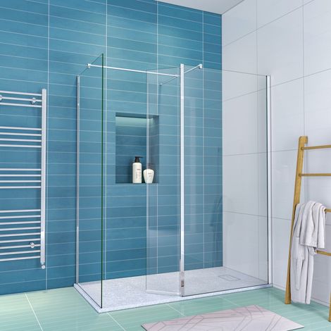 ELEGANT Walk in Shower Door 700mm Main Shower Screen with 300mm Flipper Shower Screen +900mm Side Panel + 1200x900mm Tray + Trap (1/5)