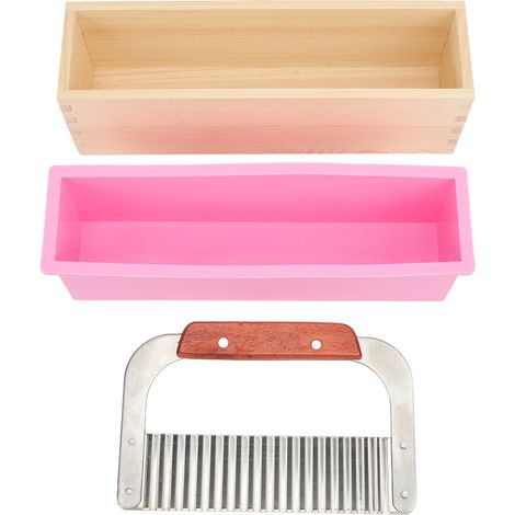 Moule à Savon DIY en Bois avec Cutter Intégré et Forme en Silicone pour Artisanat
