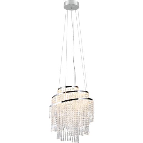 POMP SOSPENSIONE GRANDE LED  38W 5500lm, 2700 - 6500K METALLO CROMATO E PENDENTI CON TELECOMANDO MULTIFUNZIONE D. 48CM DIMMERABILE (1/5)