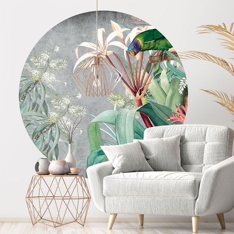 Papier peint intissé pré-encollé fresques géantes - FRESQUE FLORALE VINTAGE ET PERROQUET - 60x60cm (1/5)