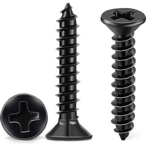 100 vis autotaraudeuses noires à tête fraisée cruciforme en acier inoxydable 18-8 A2, diamètre 4 x 25 mm (1/5)