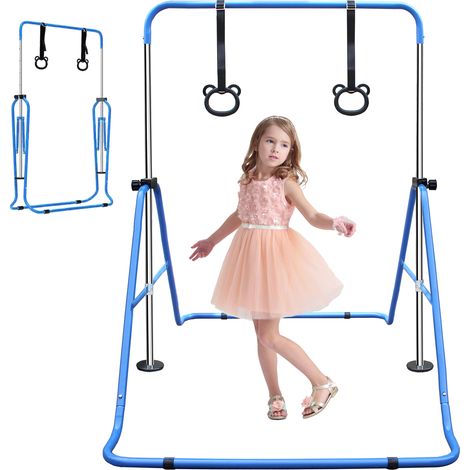 Barre de gymnastique pliable bleue ajustable en hauteur pour enfants. Modèle junior robuste (1/5)