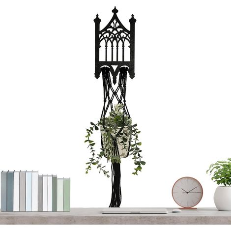 Suspension pour plantes en macramé, tissée à la main, style bohème gothique bois (1/5)