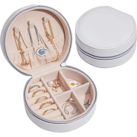 Boîte à bijoux de voyage, petite mini pochette de rangement pour bijoux, étui en cuir PU pour femme (1/4)