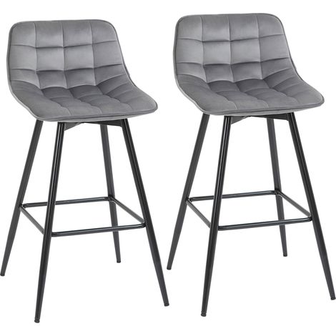 Set 2 Sgabelli Imbottite da Bar 45x47x88 cm in Metallo e Tessuto Vellutato Grigio (1/5)