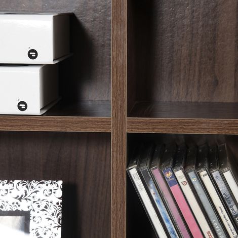 Meuble de rangement mural en bois pour CD/DVD, 36 compartiments, 1116CD/528DVD, étagères réglables, 102x23.5x195 cm, marron, idéal salon, chambre, bureau.