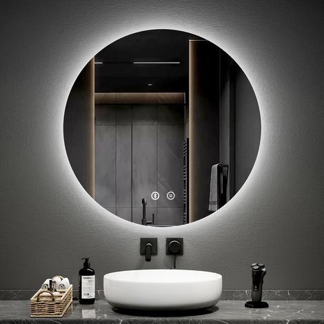 EMKE 800mm Round Bathroom Led Mirror with Bluetooth Illuminated Backlit Wall Mounted Vanity Mirror with Defogging, Brightness Adjustment (1/5)