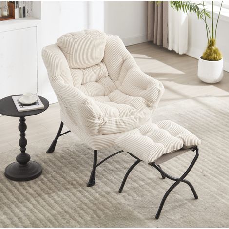Sillón lounge con reposapiés 69.9x64x95 cm blanco en acero y flanela con bolsillo lateral (1/5)