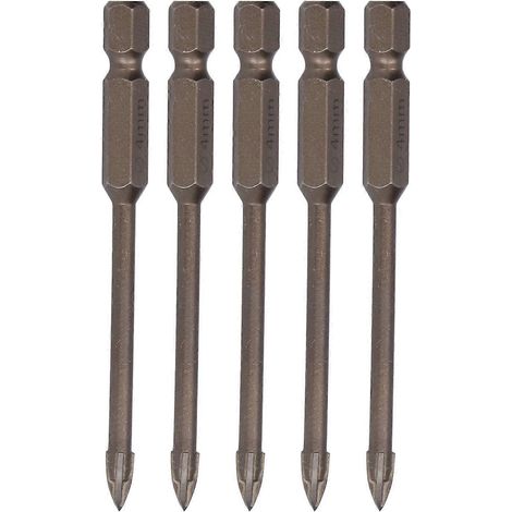 5-teiliges Kreuzbohrer-Set, 1/4 Zoll Sechskantschaft, für Fliesen, Glas, Keramik und Beton, Lochöffner aus Hartmetall, 4 mm