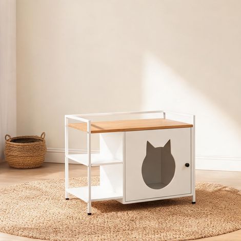 Meuble toilette chat en MDF et métal 193 x 137 x 150 cm blanc (1/5)