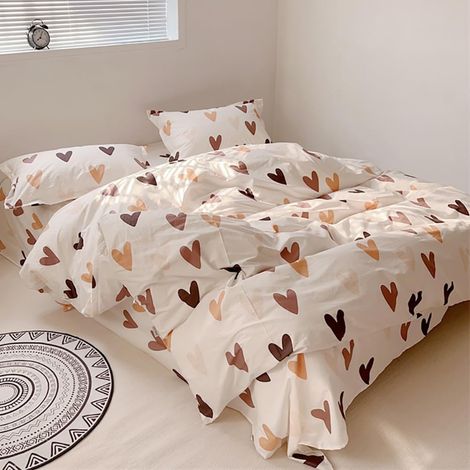 Parure de lit en coton 135x200 avec motif de cœurs - Ensemble de literie avec fermeture éclair - Comprend 1 housse de couette 135x200 cm et 1 taie d'oreiller 80x80 cm (1/5)