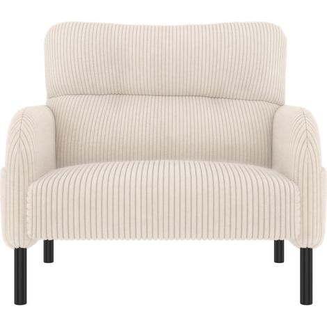 Sillón individual de terciopelo beige con bolsillos laterales y estructura metálica (1/5)