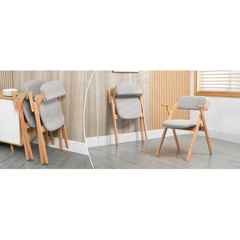 Fauteuil pliant HOMEFUN avec accoudoirs, chaise de salle à manger en bois empilable et pliable, assise rembourrée, lot de 2 pour invités, cuisine, bureau, mariage, fête, gris (1/3)