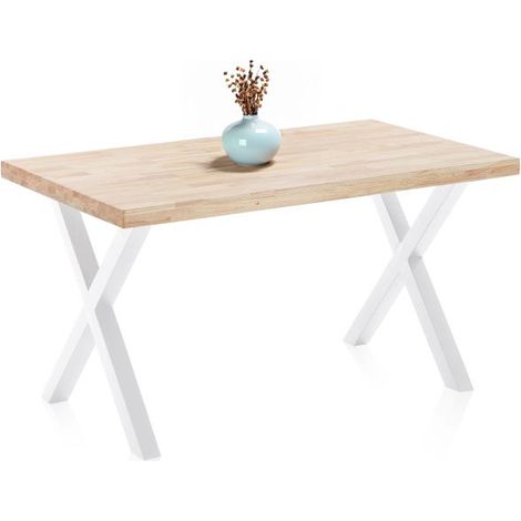 Mesa de comedor fija con patas metálicas 140x80cm X-Loft Roble salvaje - Blanco 140x80 (1/5)