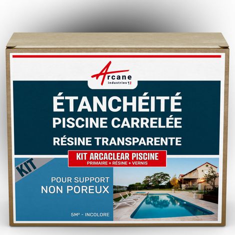 Arcane Industries – Résine d'étanchéité transparente pour piscine carrelée – 5 m² – Support non poreux – Résistant aux UV et au gel