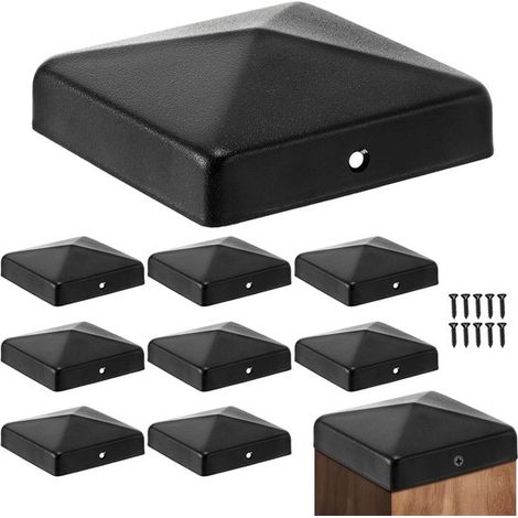 Lot de 10 capuchons de poteau pyramidaux – 4x4 pouces – Noirs – Acier galvanisé thermolaqué – Résistants aux intempéries – Terrasse, véranda, allée (1/5)