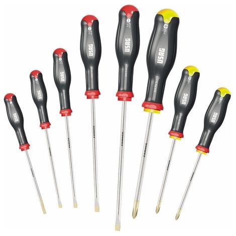 USAG 324 SH8 SERIE SET KIT 8 GIRAVITI PROFESSIONALI CACCIAVITI A CROCE E TAGLIO