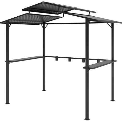 Pabellón para barbacoa 250 x 160 x 250 cm Pabellón de jardín impermeable con techo de doble capa, estantes laterales, cenador con protección UV, Pabellón para barbacoa, Carpa de jardín con parrilla pa