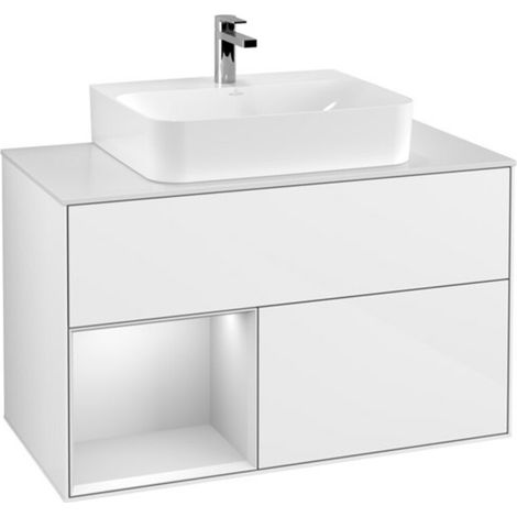 V&B Waschtischunterschrank Wandbeleuchtung Finion 100, Pl w m, Rg l wh. m Lac, glo wh. Lac (1/2)