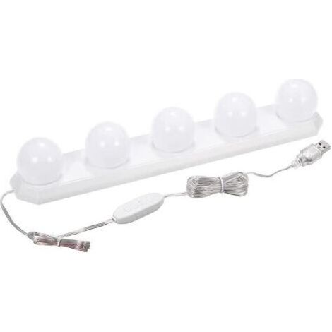 Lampe LED USB à intensité variable pour miroir de salle de bain avec 5 ampoules et câble USB de 33,5 cm (1/4)