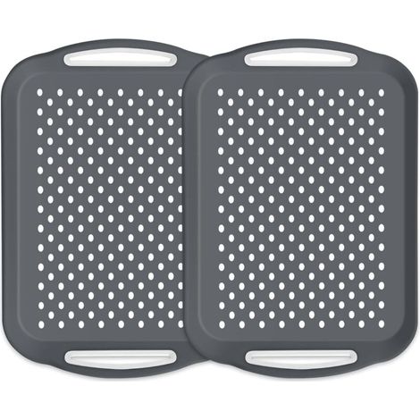 Plateau repas antidérapant lot de 2 grands 40 x 29 x 6 cm gris accessoires cuisine (1/4)