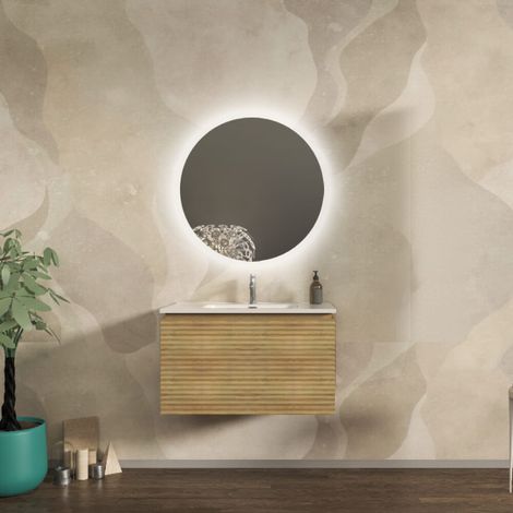 Mobile bagno sospeso cannettato orizzontale 80 cm Rovere tabacco - Malaga (1/4)