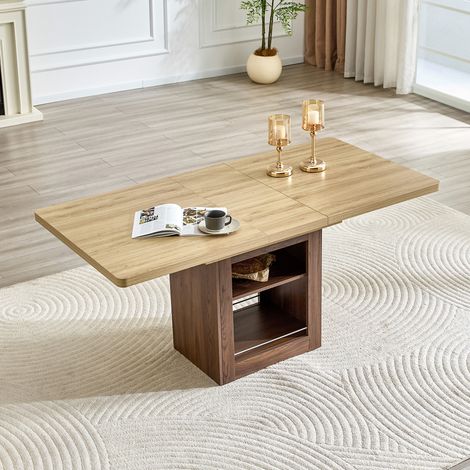 Table à manger extensible 130-160x80 cm avec rangement, pour 4 à 8 personnes, MDF décor bois naturel noyer (1/5)