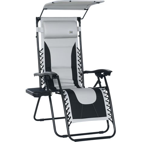 Folding Zero Gravity Lounger Chair with Shade,Padded Seat,Cup Holder and Headrest for Camping and Poolside,Grey Outdoor Recliner