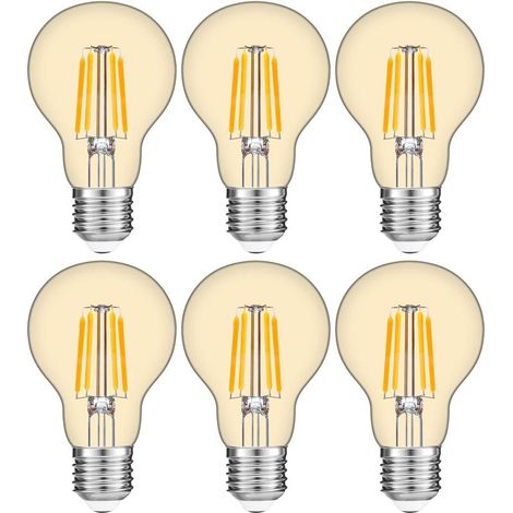 Lot de 6 Ampoules LED E27 7W A60 Edison Vintage Blanc Chaud 2700K Équivalent 80W Filament Rétro Antique Décorative Non-Dimmable (1/5)
