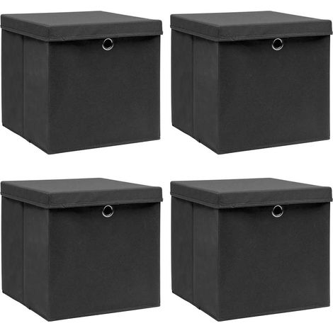 vidaXL Cajas de almacenaje con tapas 4 uds tela negro 32x32x32 cm (1/4)