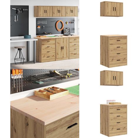 vidaXL Armoires garage 2 pcs chêne artisanal bois d'ingénierie (1/5)