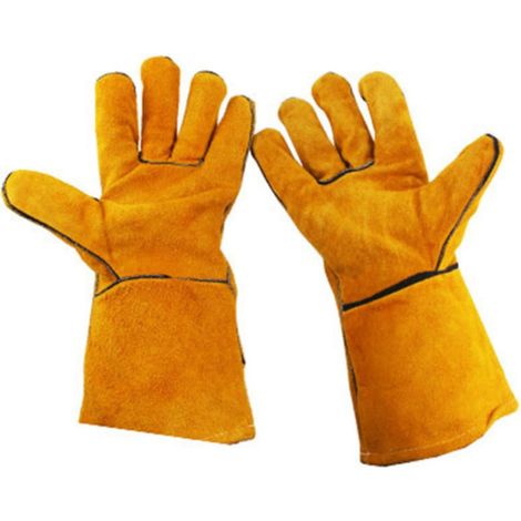 Paar Gelbe Leder Arbeitshandschuhe Gartenhandschuhe