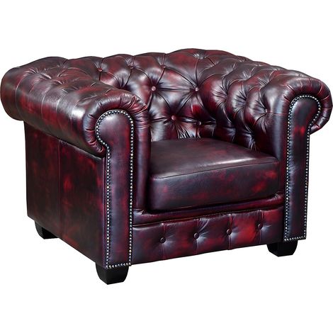 Poltrona Chesterfield 100% cuoio di bufalo Cherry - BRENTON