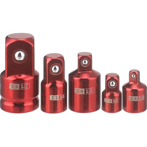 Ensemble de 5 adaptateurs pour douilles à impact, adaptateurs de douilles SAE 1/4, 3/8 et 1/2", kit de conversion pour visseuse à impact et clé, réducteur de douilles en acier Cr-V avec verrouillage (1/5)