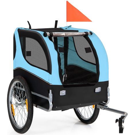 Rimorchio pieghevole per bicicletta per animali domestici con tettuccio apribile 135 x 60,5 x 95 cm comfort e sicurezza tessuto Oxford blu 200018491
