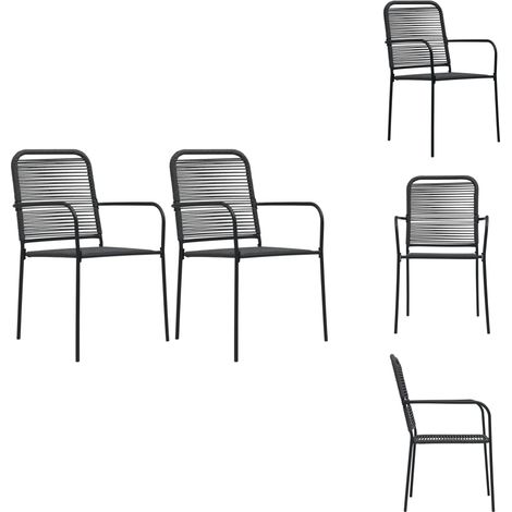 Chaises de jardin lot de 2 Corde en coton et acier Noir - Chaise De Jardin - Chaise D'extérieur - Mobilier De Jardin - Fauteuil De Jardin - Design Minimaliste (1/5)