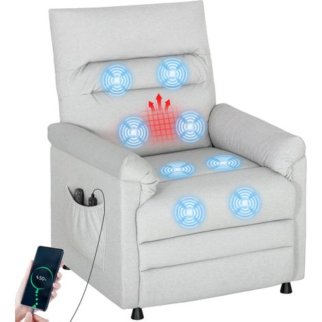 Fauteuil relax électrique massant et chauffant, fauteuil inclinable, repose-pieds, moteur silencieux, 82x99x106cm, gris