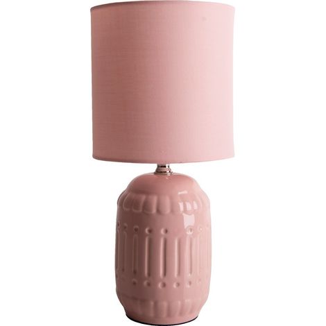 Tischlampe Tischleuchte Leselampe Keramik Nachttischlampe Textil lachs H 30 cm (1/4)