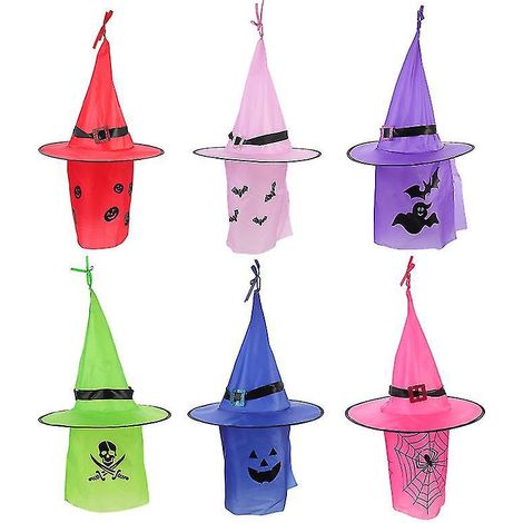 Lot de 6 chapeaux de sorcière lumineux pour décorations d'Halloween (1/3)